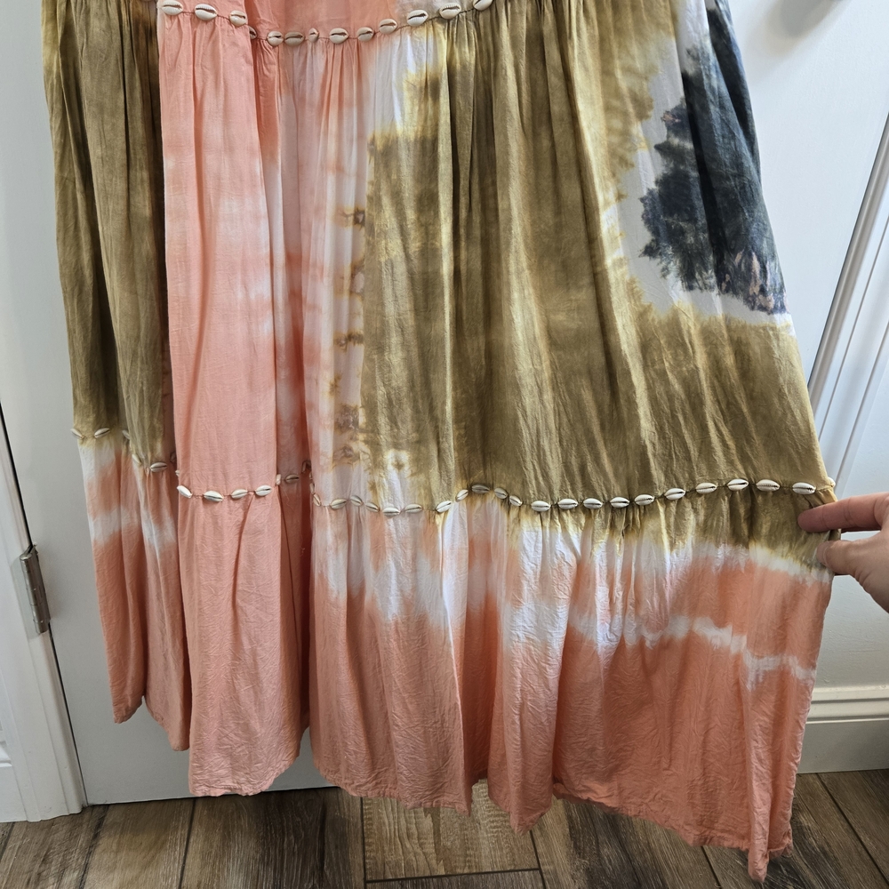 de mil amores Boho Tie-Dye Strapless Maxi Dress with conchas, Pink, One Size - Picture 8 of 16